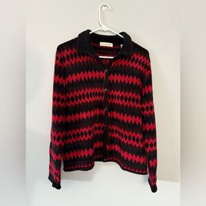 VTG AMANDA SMITH Christmas Patterned Cardigan Sweater Funky Retro Red Black M L